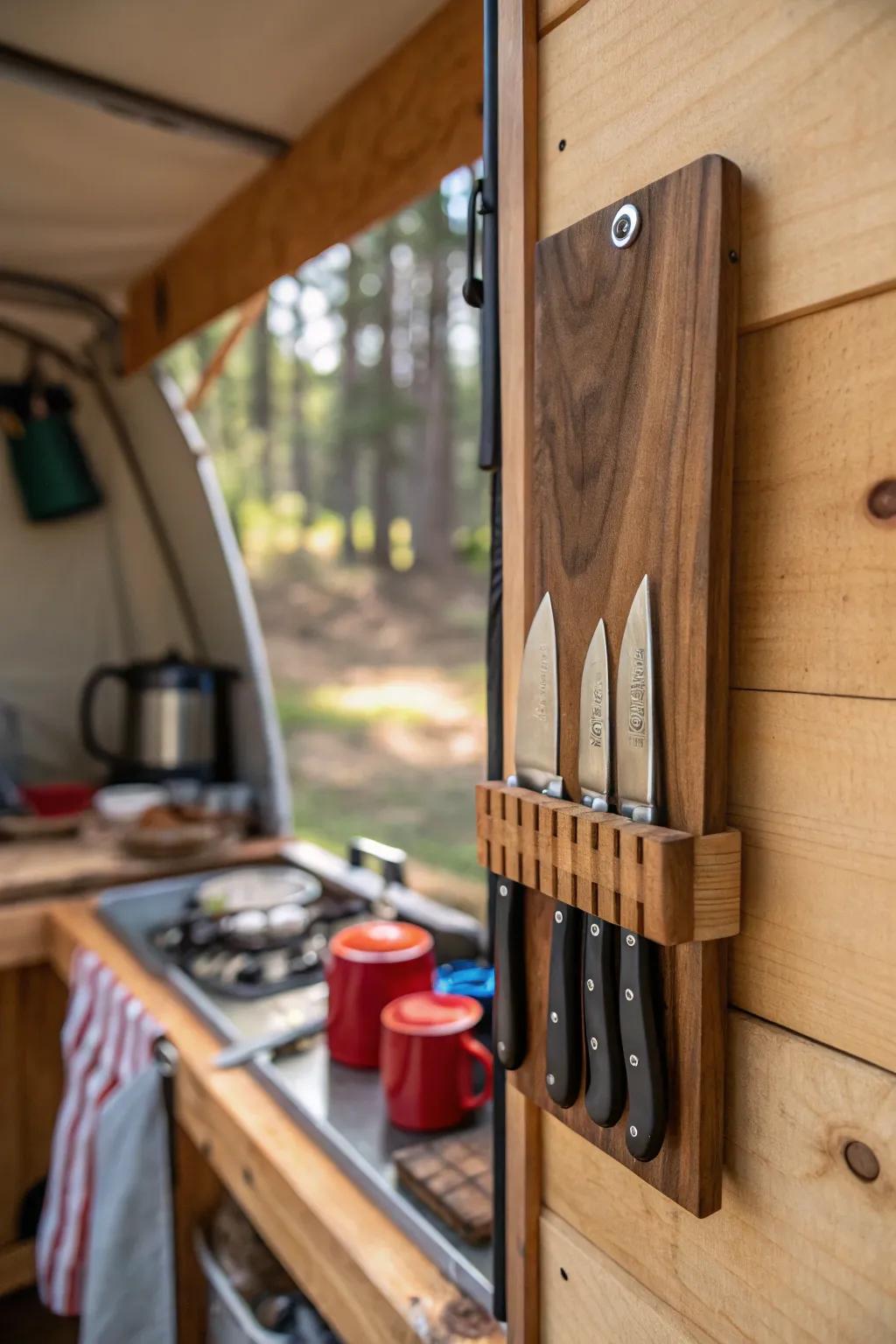 Maintain your knives secure and handy with a magnetic block.