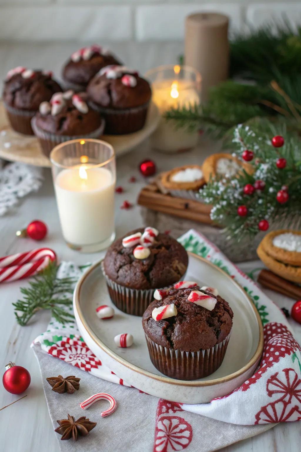 Rich chocolate peppermint muffins for a sweet indulgence.