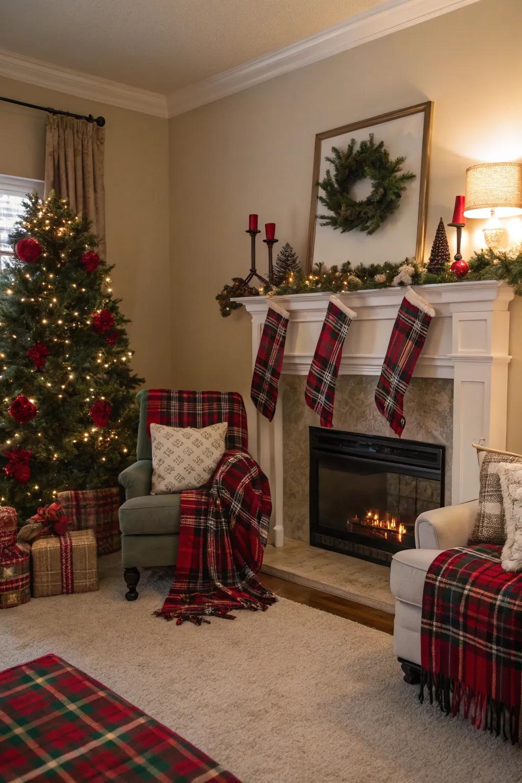 Playful plaid with cozy holiday decor.