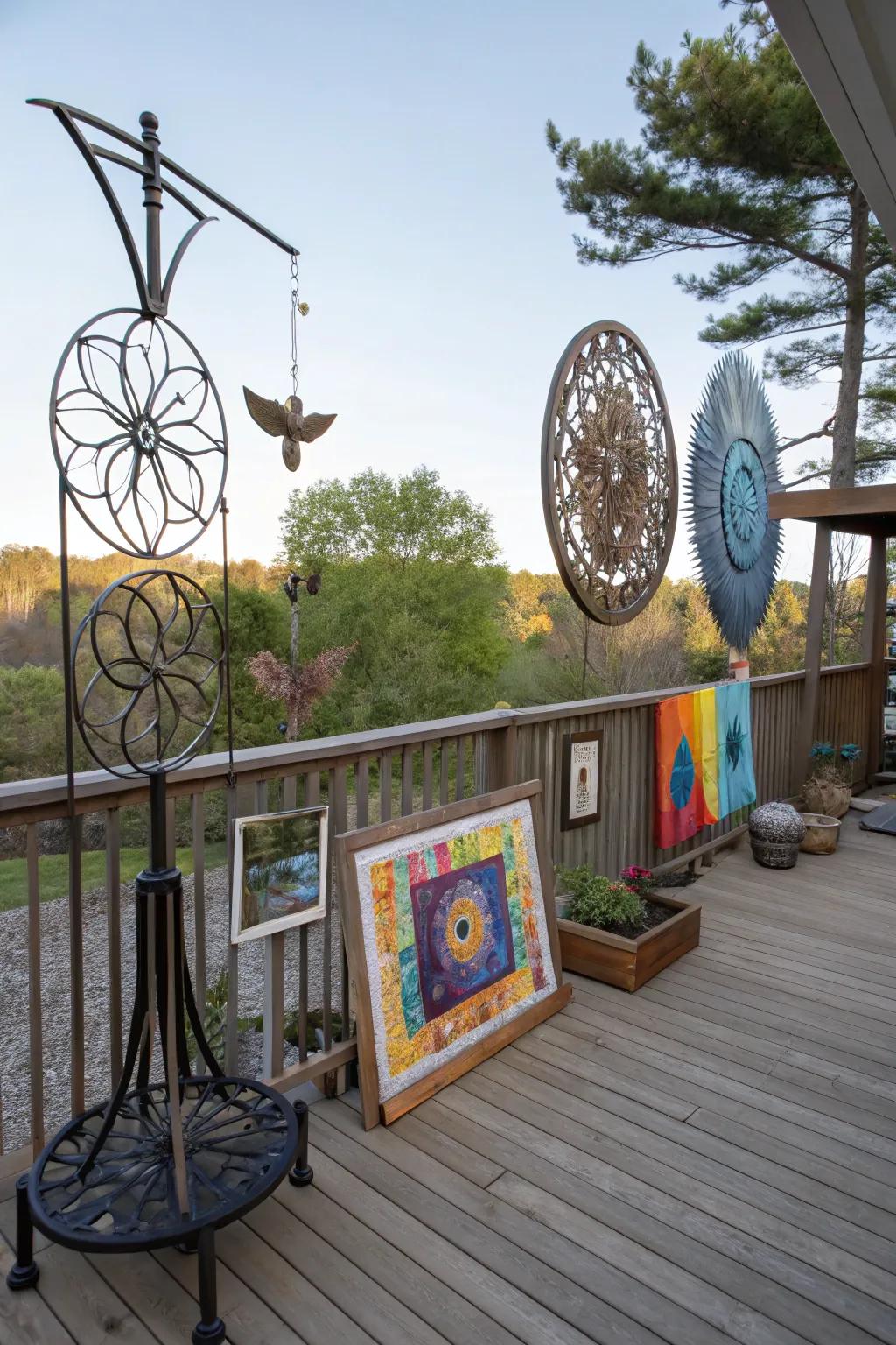 Outdoor art pieces add personality and visual interest to your deck.