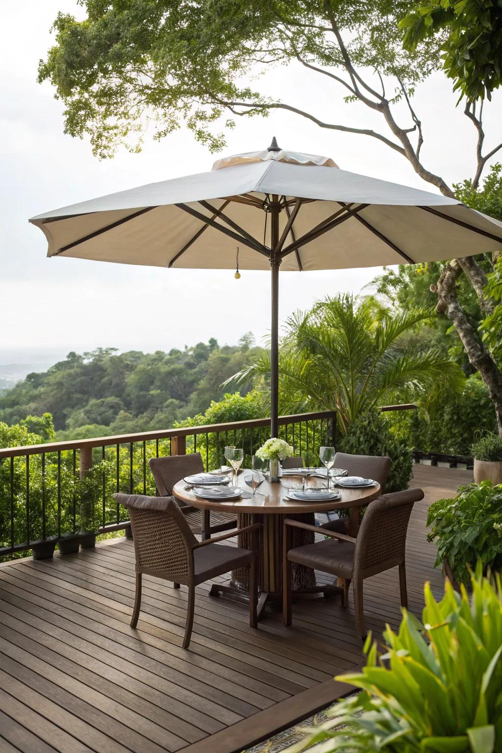 Shade provides comfort during sunny deck parties.