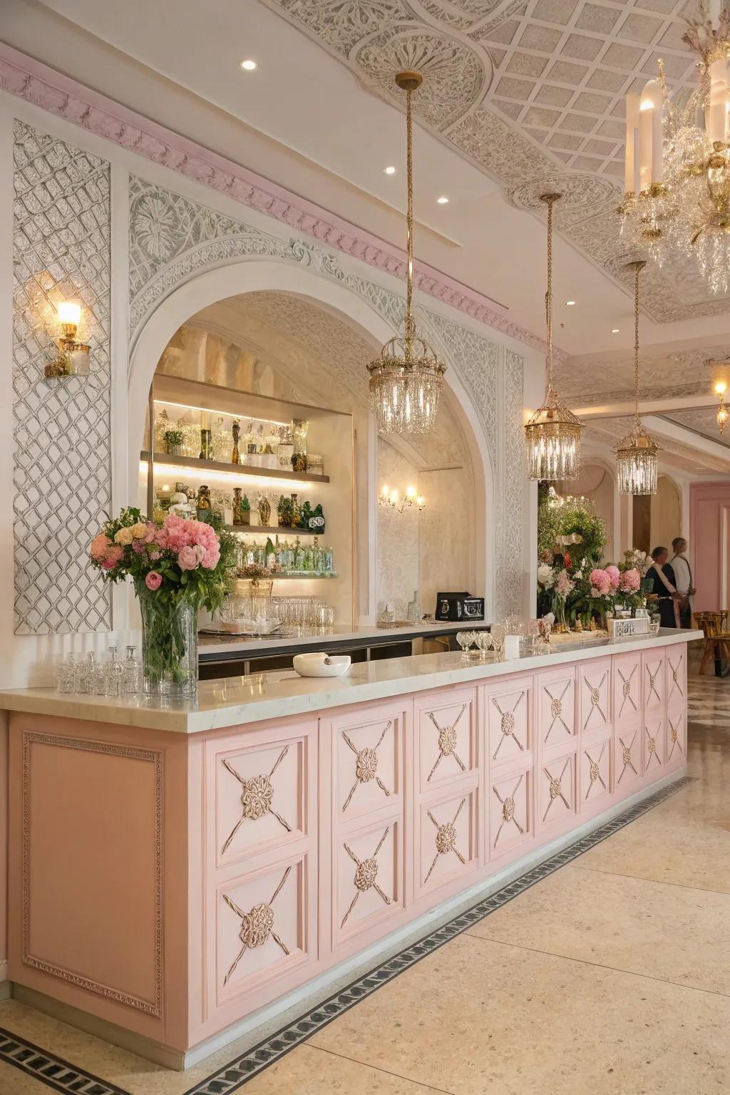 Feminine touches create a soft, elegant atmosphere.