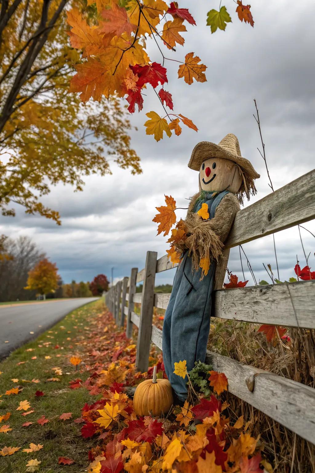 A genial straw figure injects playfulness into the fence.