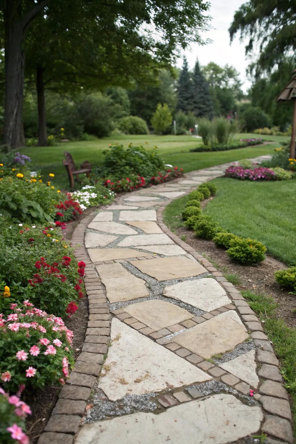 A cobblestone path featuring unique borders that amplify its visual allure.