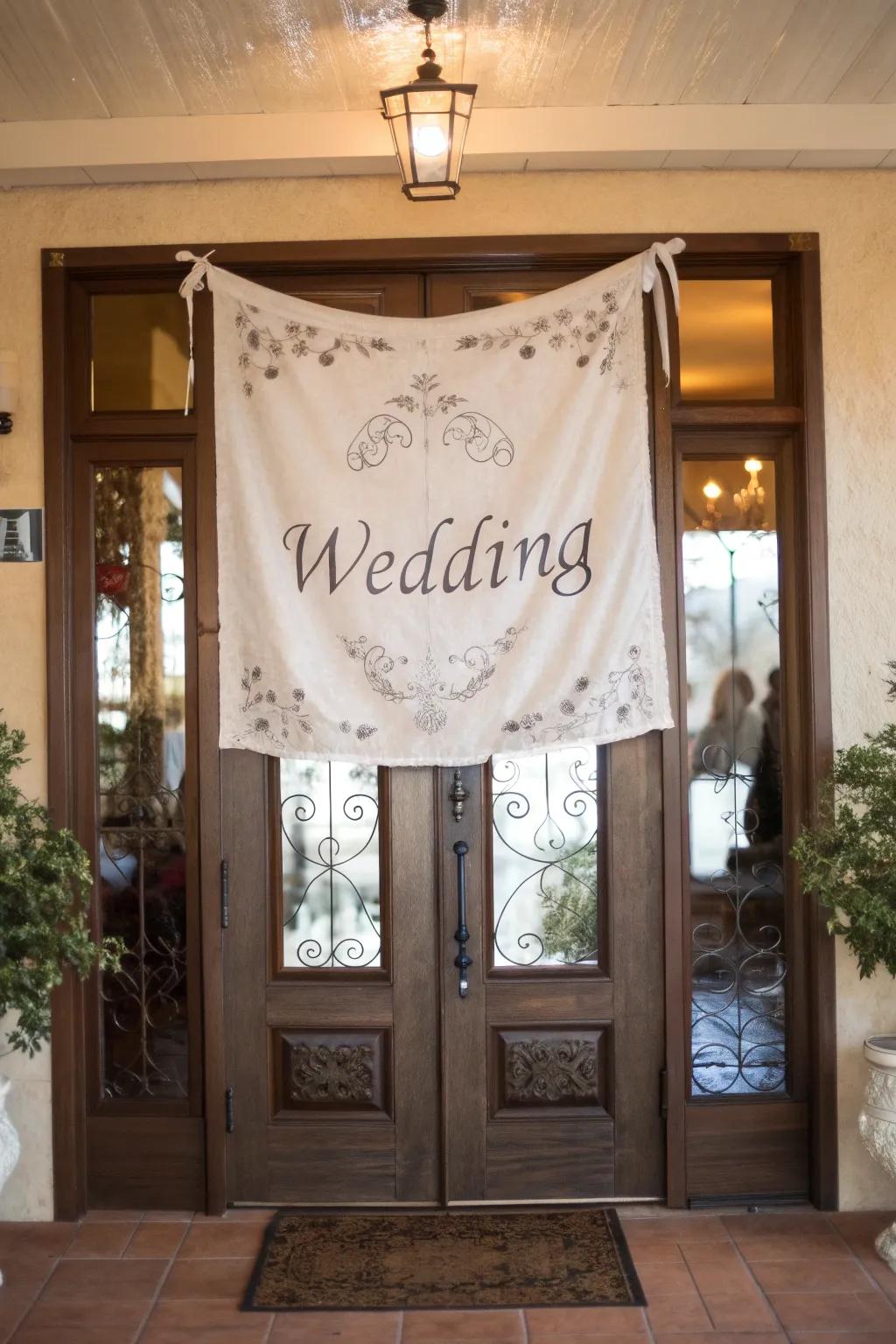 Material flags add a unique and joyous detail at your wedding entrance.