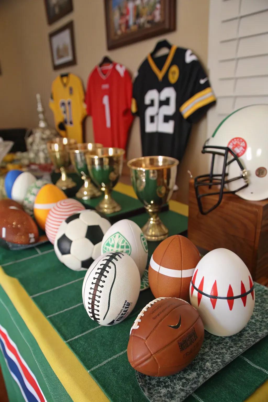 Sporty eggs ready to cheer on the home team.