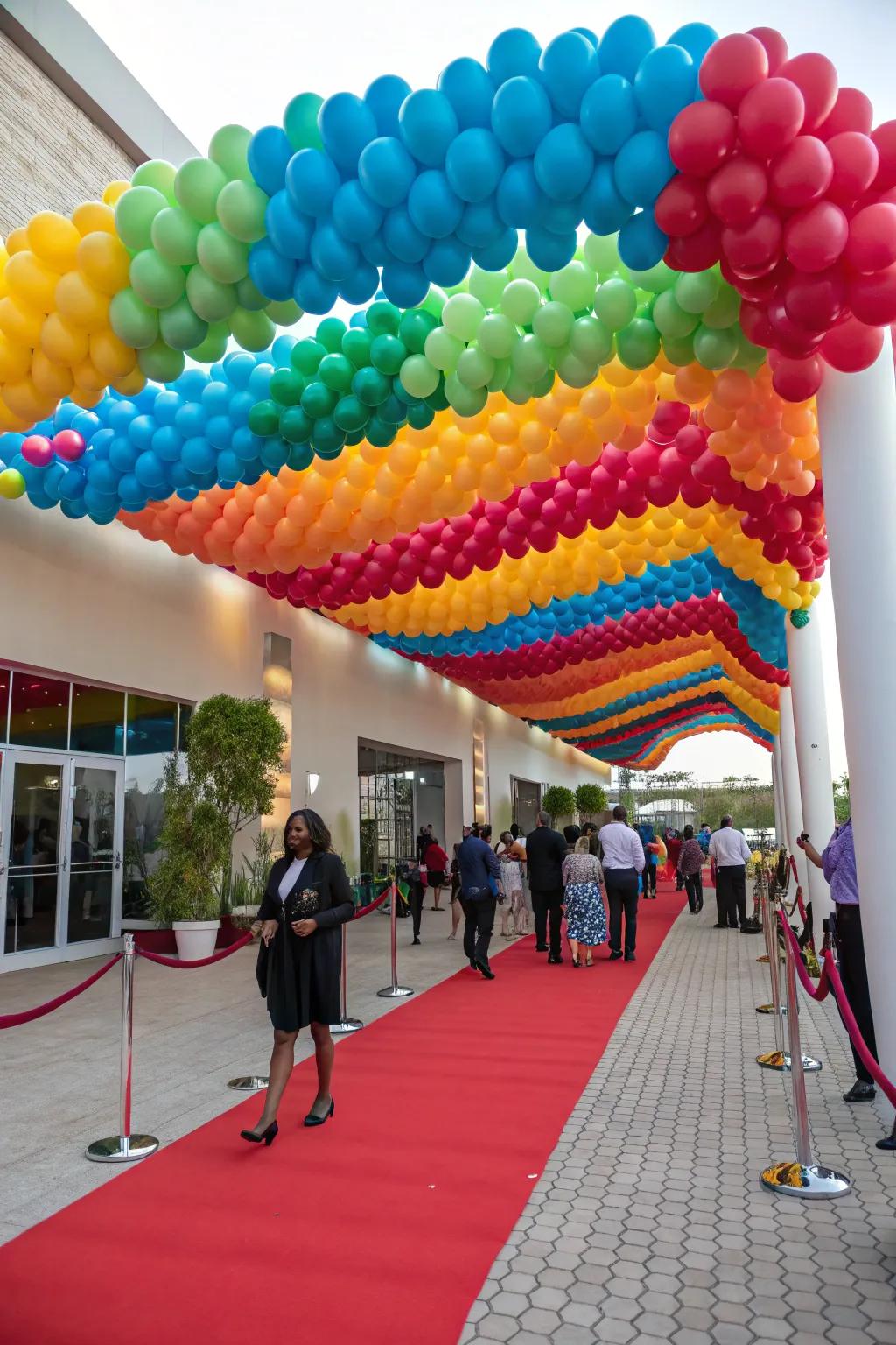 A balloon canopy offers a whimsical overhead display.