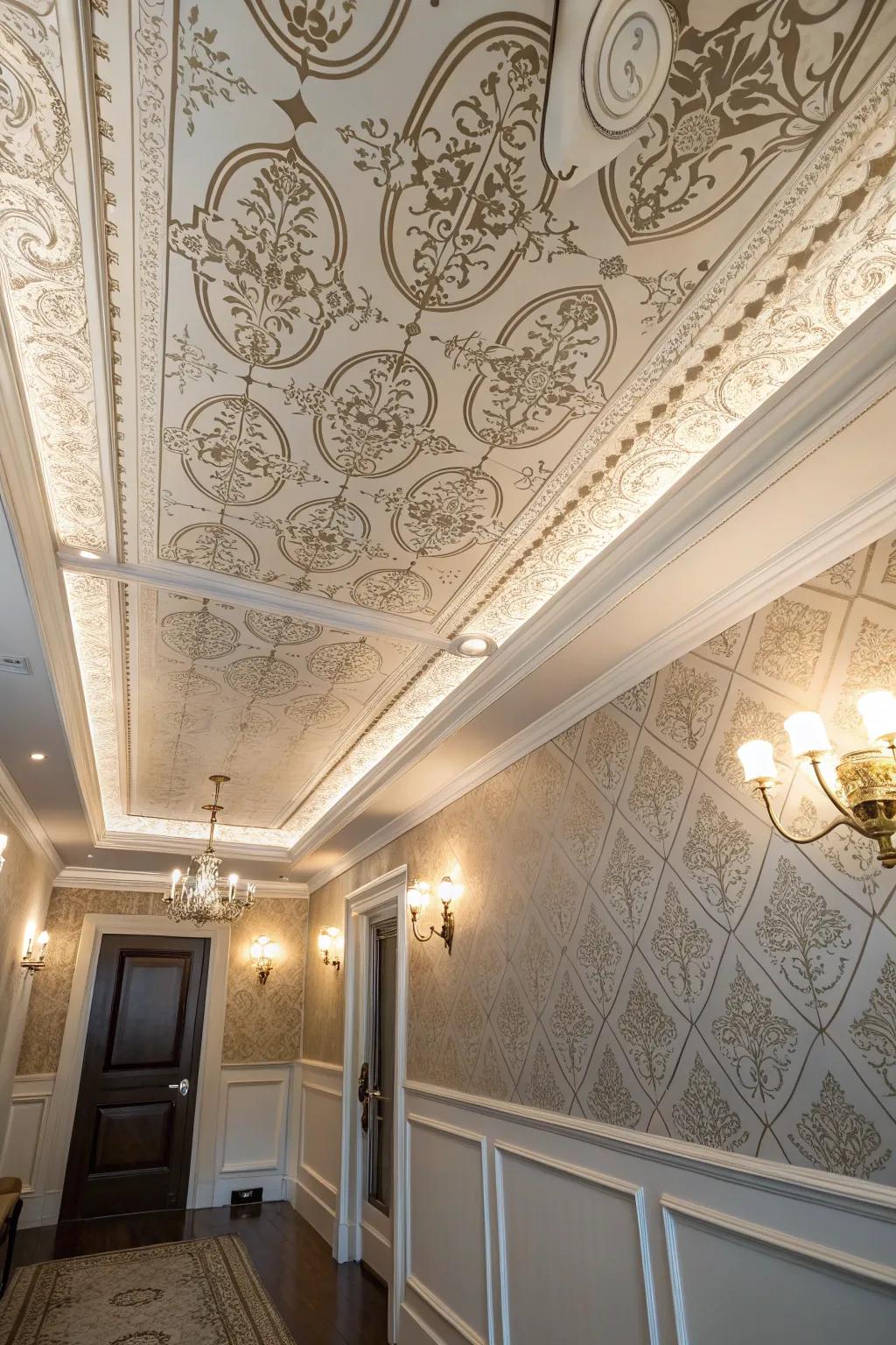 Wallpapered ceilings offer a bold and creative design statement.