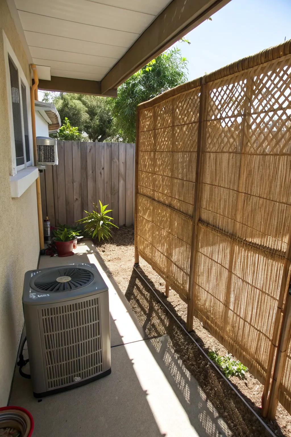 A bamboo screen offers eco-friendly shade and a tropical ambiance.