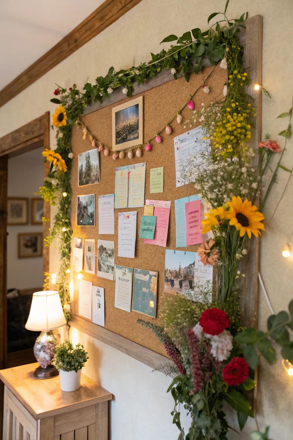 An untamed bloom-themed bulletin board intended to brighten up any space.