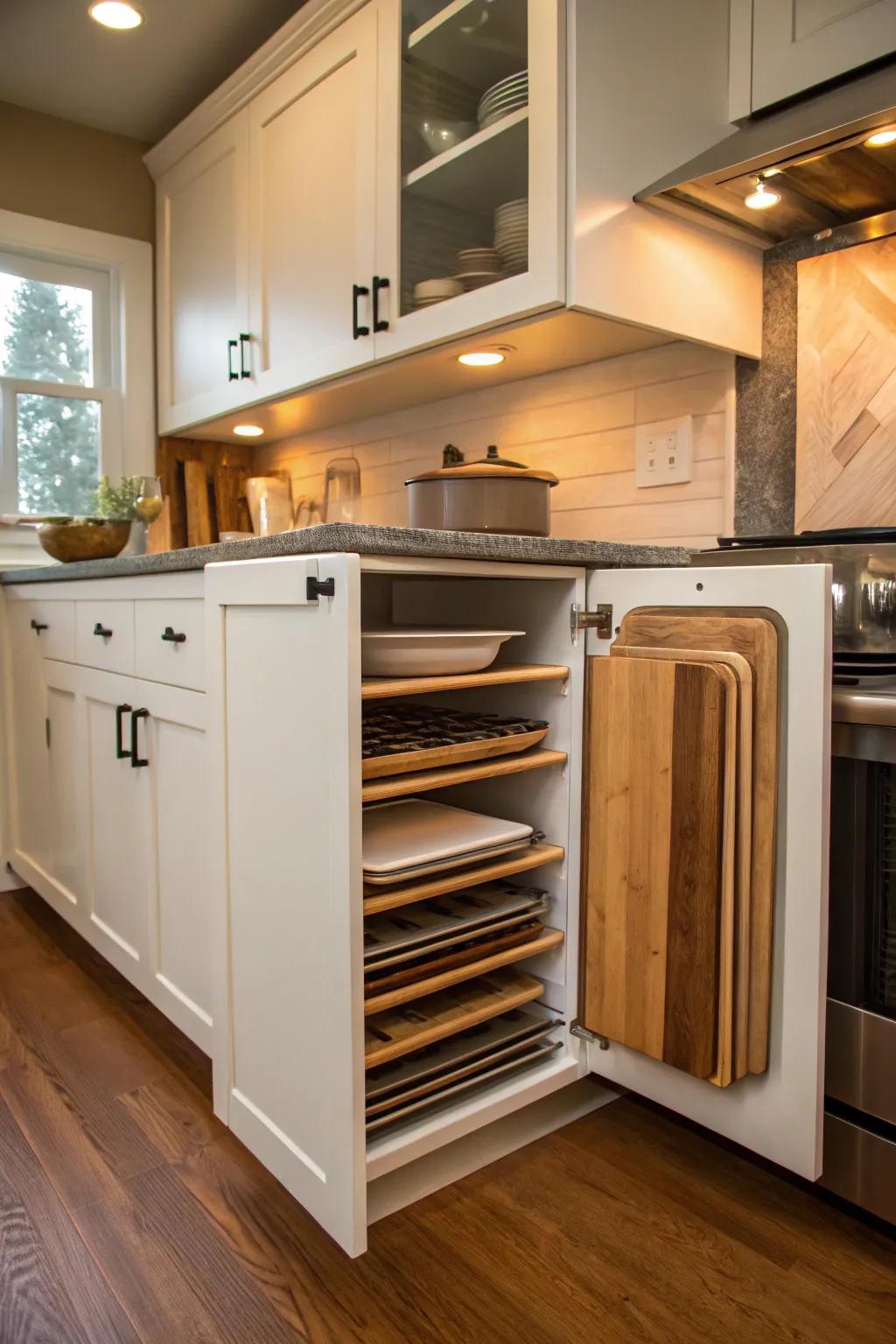 Slimline cabinets make use of narrow spaces efficiently.