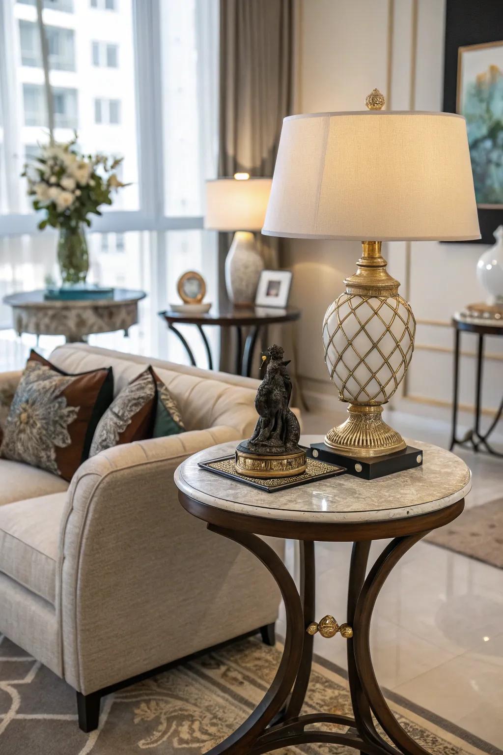 Art pieces on side tables elevate the decor to a new level.