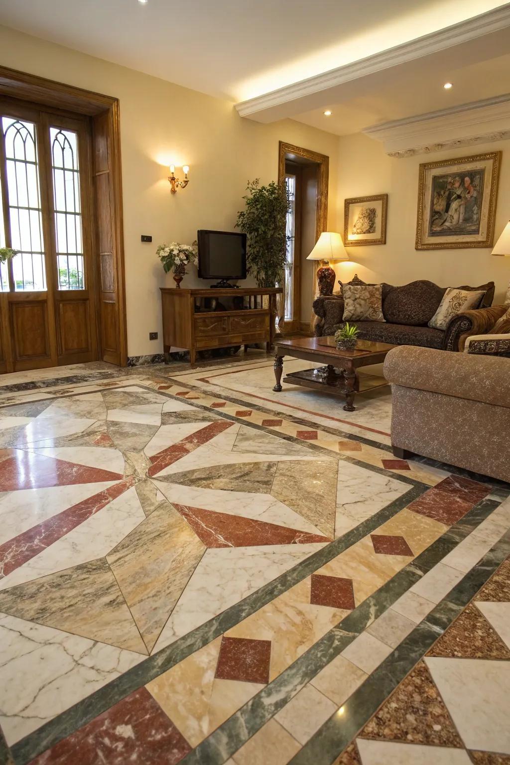 An eclectic blend of marble styles for a vibrant floor.