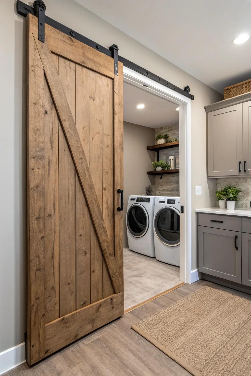 Barn doors bring style and function to the laundry room.