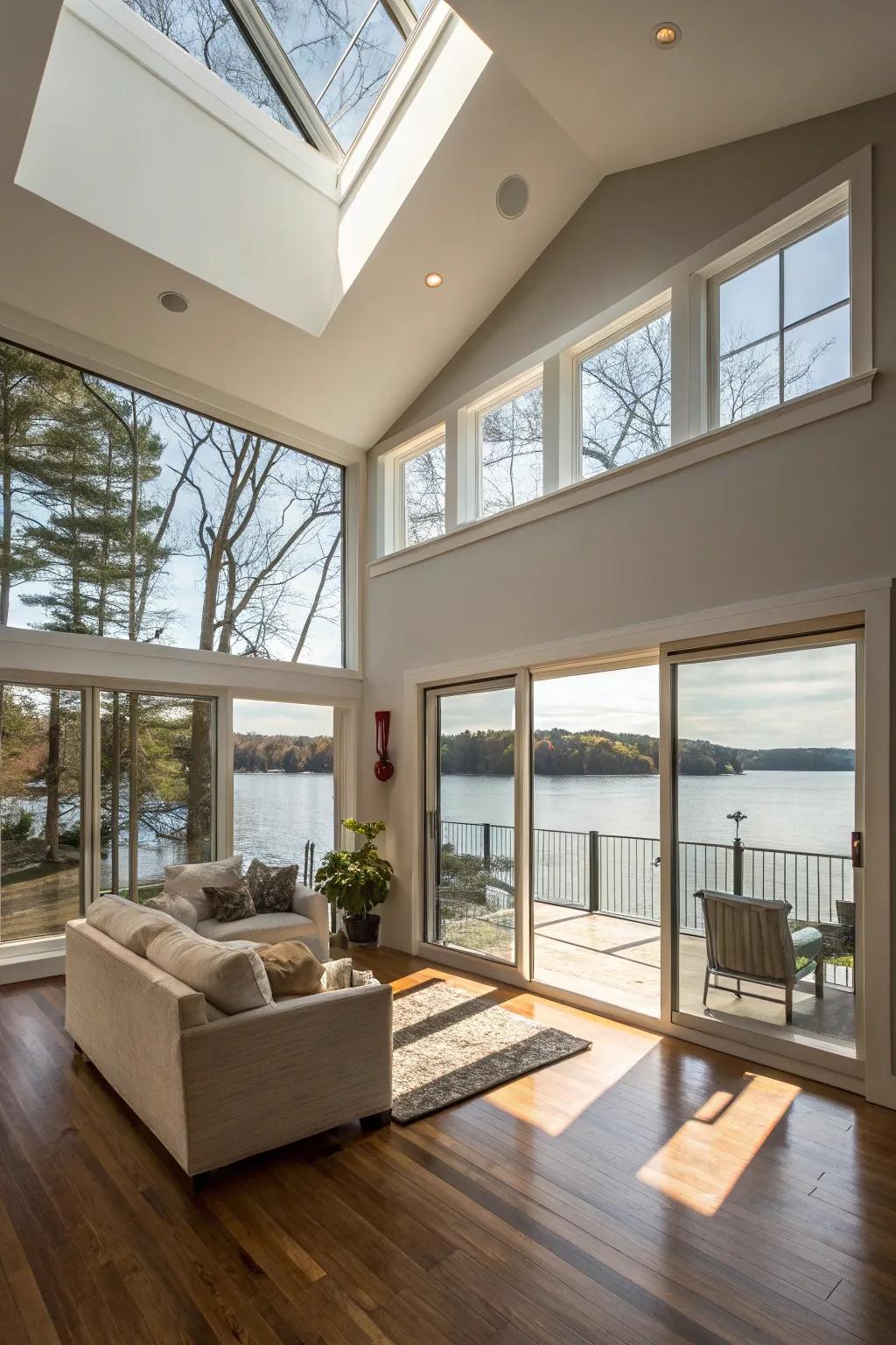 Skylights bring natural light and sky views indoors.