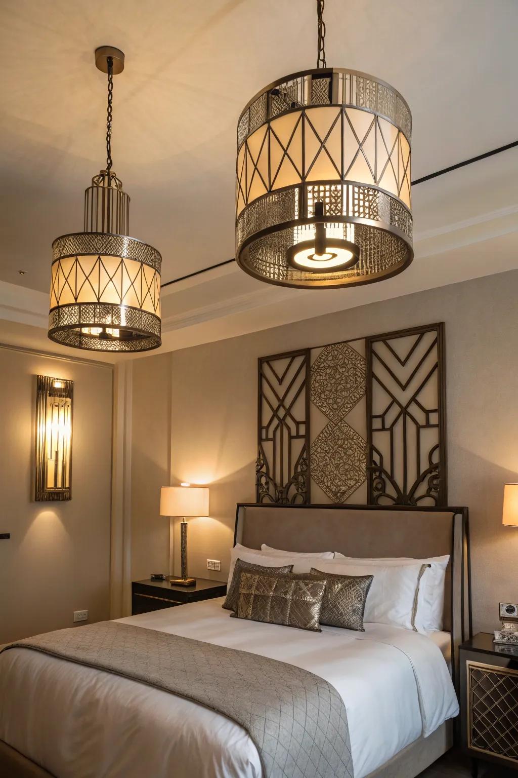 Art Deco lights add lavish sophistication.