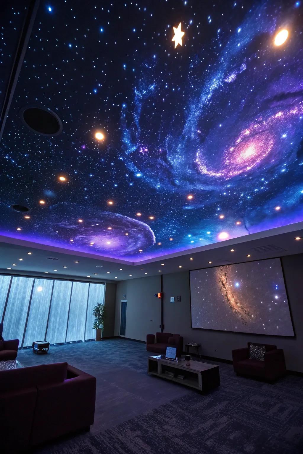 Cosmic lighting transforms your space into a cosmic escape.