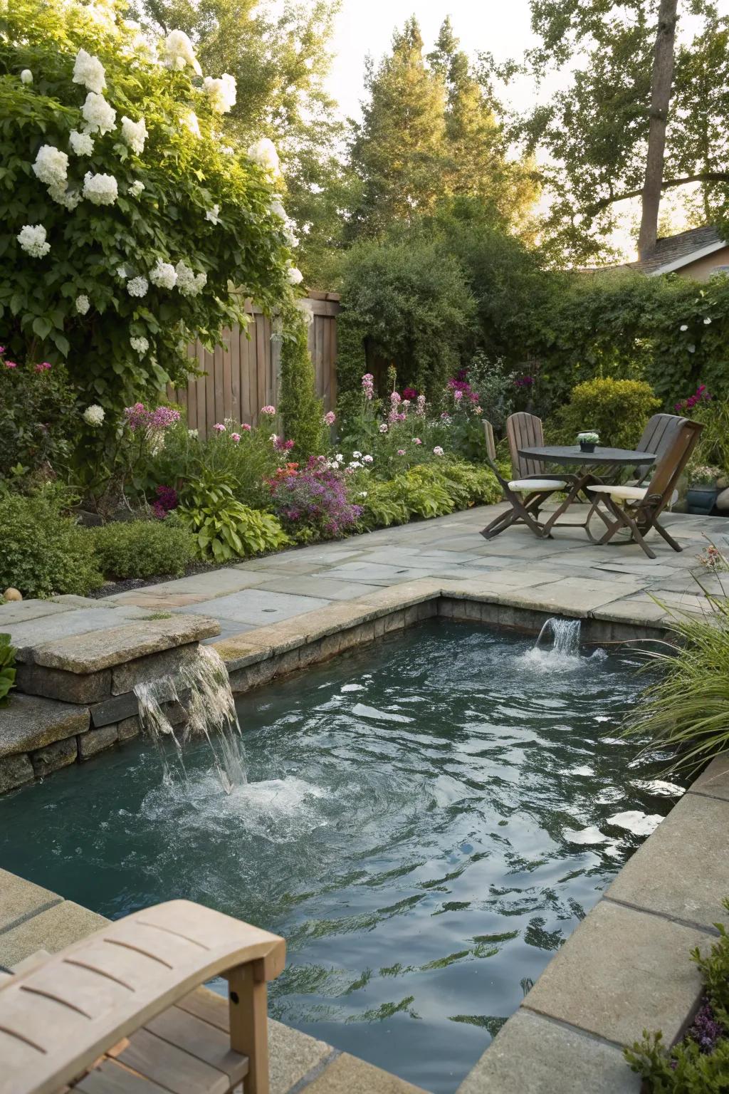 Bubblers add a playful and relaxing water feature to the pool.