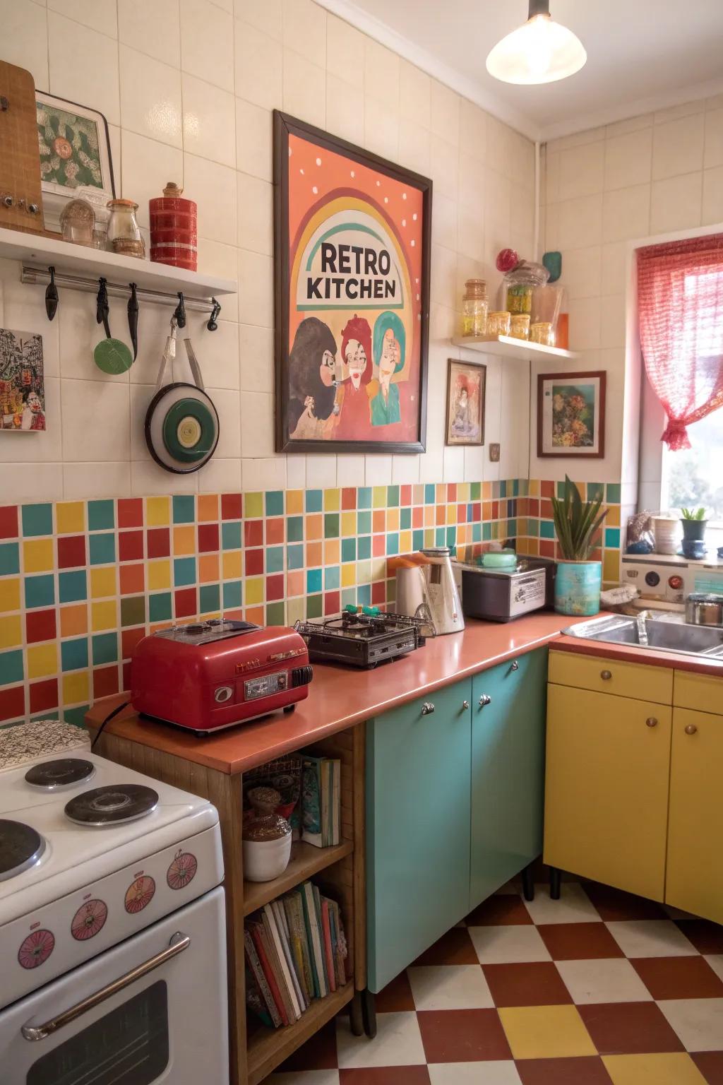 A retro name sign appending nostalgia to a lively galley.