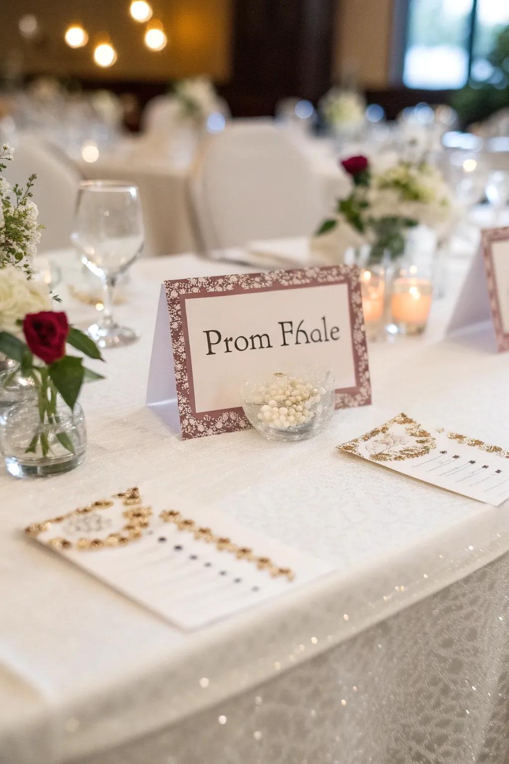 Personalized place cards add a special touch to your prom tables.