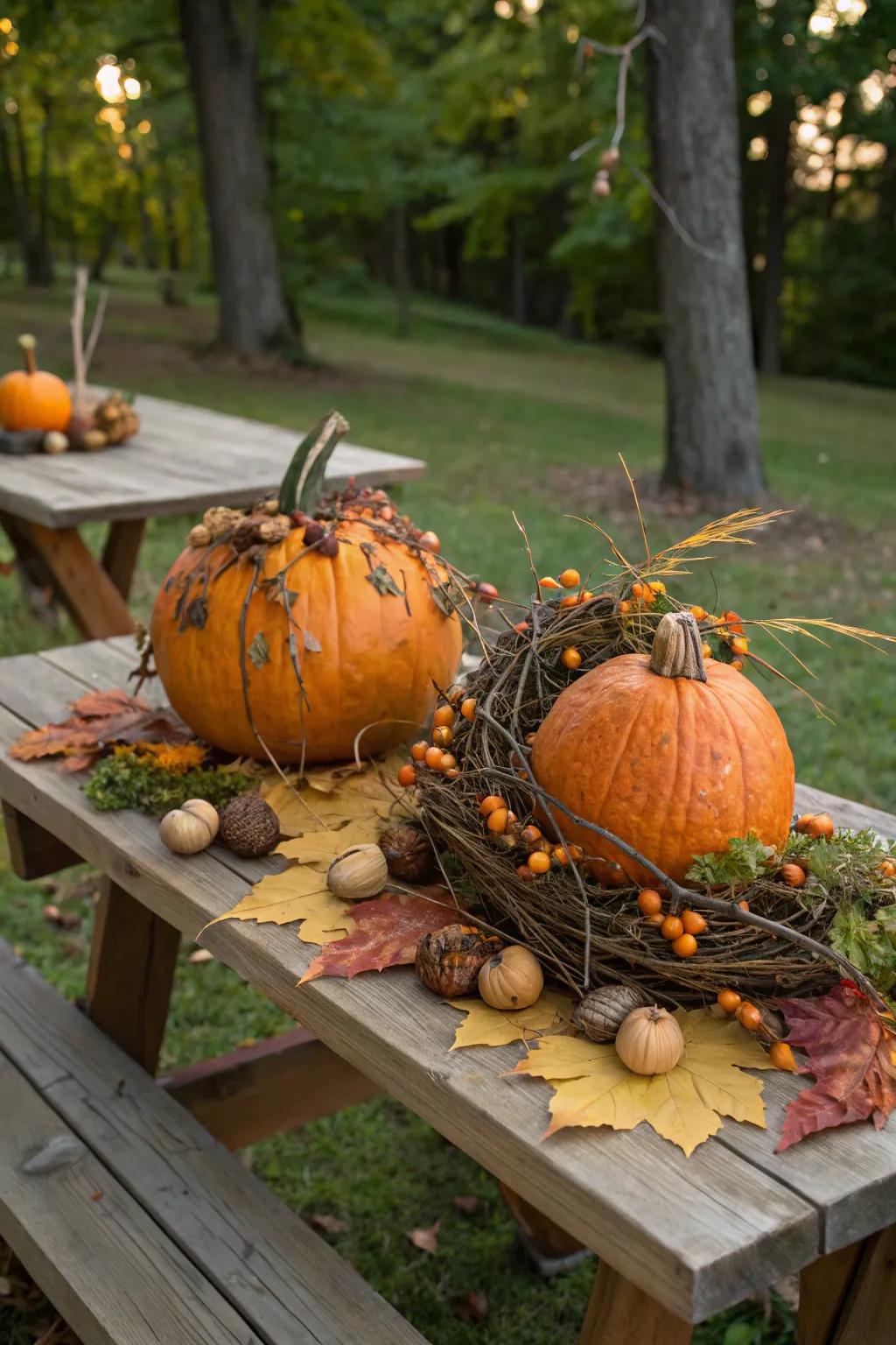 Nature-inspired pumpkins with a rustic charm.