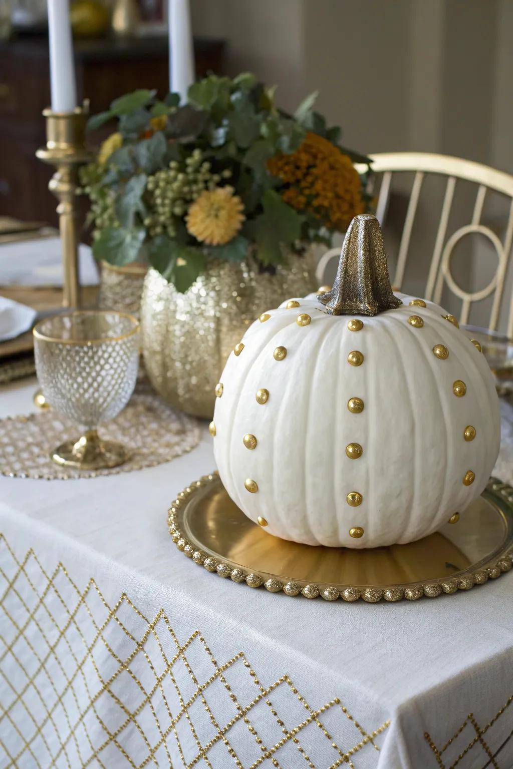 Glam up your decorating scheme with these studded pumpkins.
