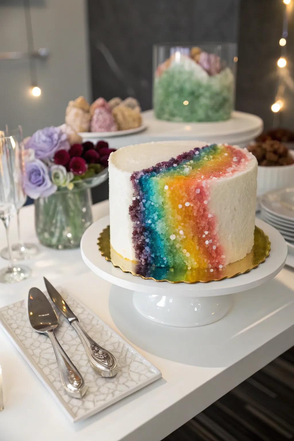 The spectrum geode confection is a dazzling and unique creation.