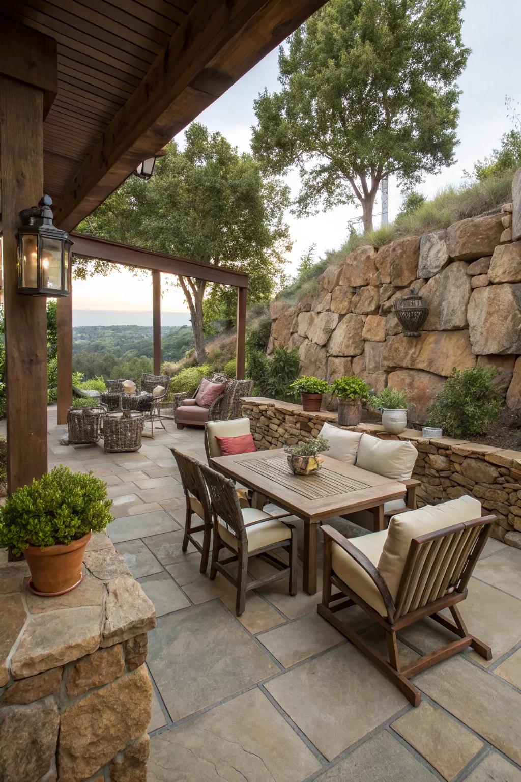 Grow patio space with stone walls for smooth outdoor living.