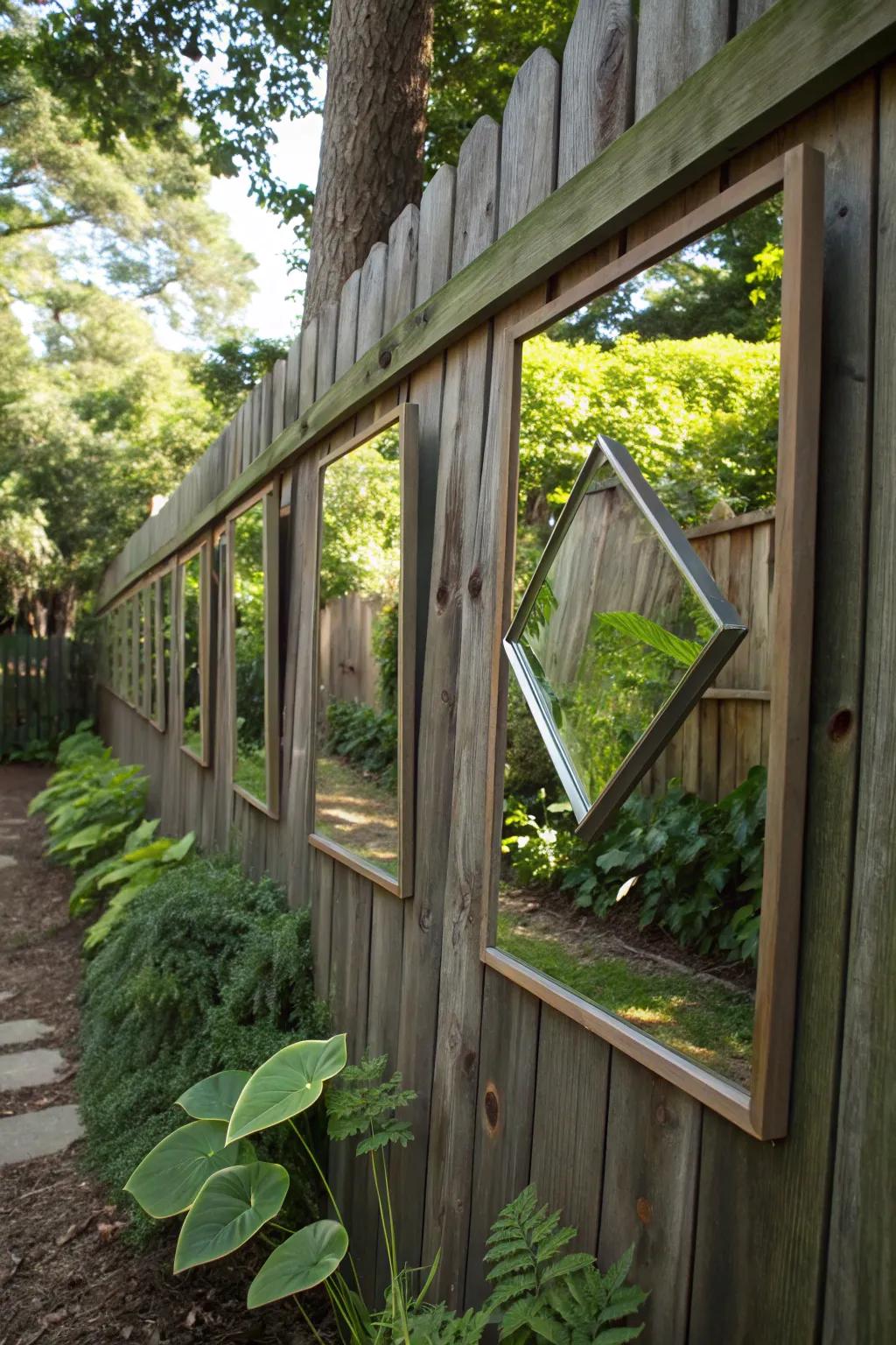 Mirrors enhance fence lines by creating the illusion of more space.