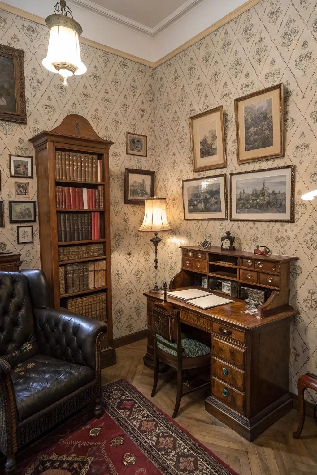 Historical additions include timeless appeal to this snug cigar space.