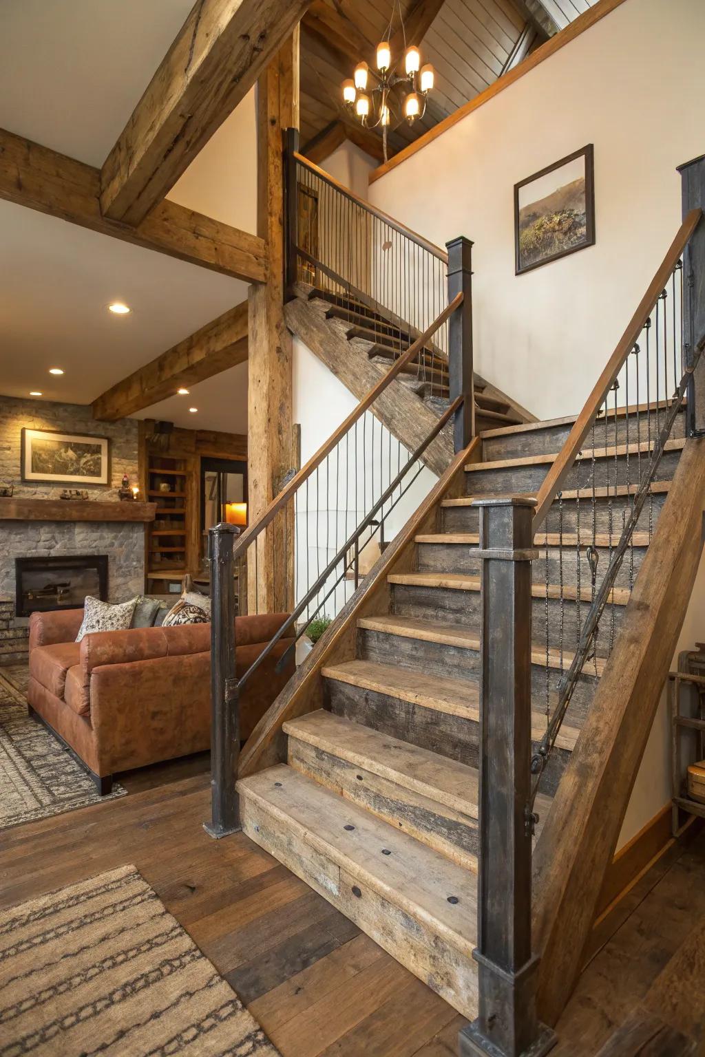 Employing repurposed materials can instill your stairs with character and sustainability.