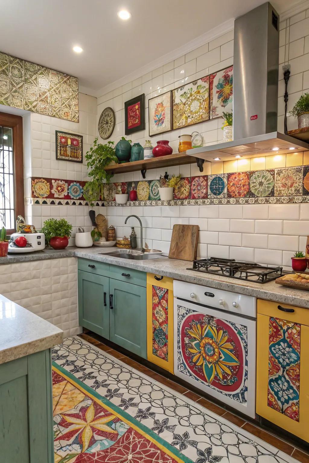 A singular and visually captivating kitchen is fashioned via a blend of cladding blueprints.