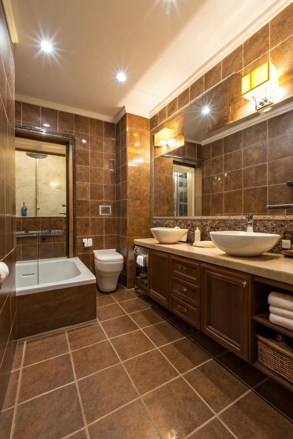 Mixing finishes adds visual texture to vintage brown squares.