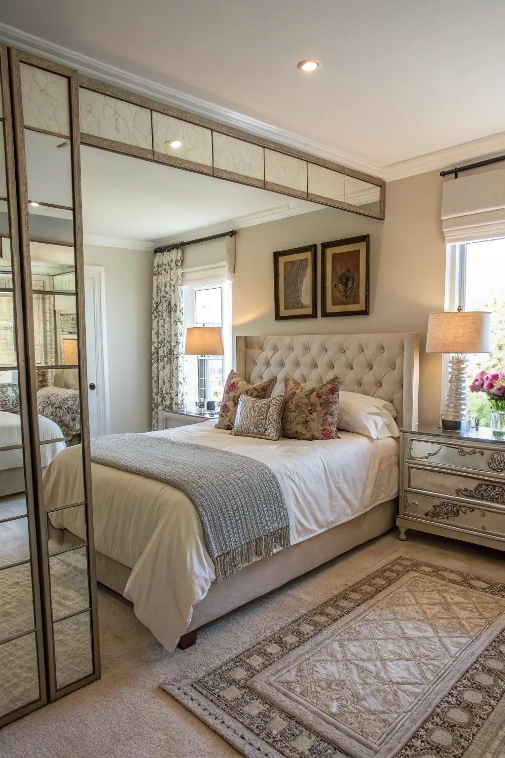 Mirror panels add a glamorous touch and make your room feel more spacious.