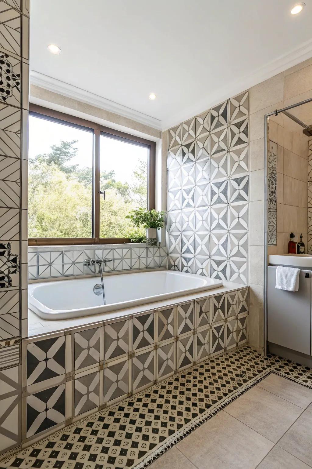 Geometrical designs usher a contemporary advantage to your bathroom ornamentation.
