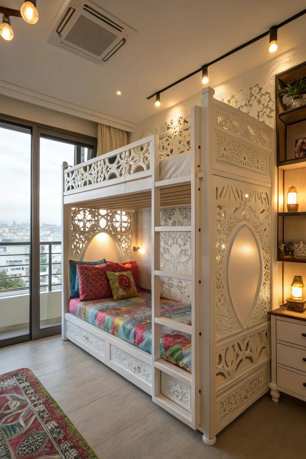 Spotlights emphasize remarkable features.