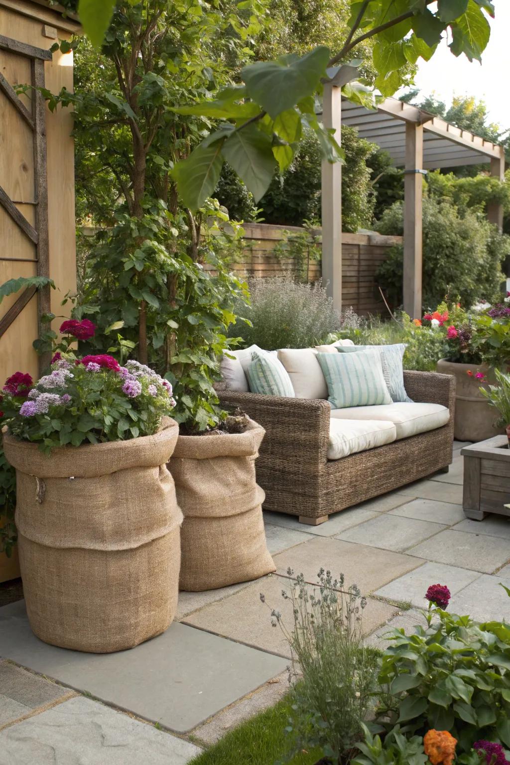 Burlap enhances the natural beauty of outdoor spaces.