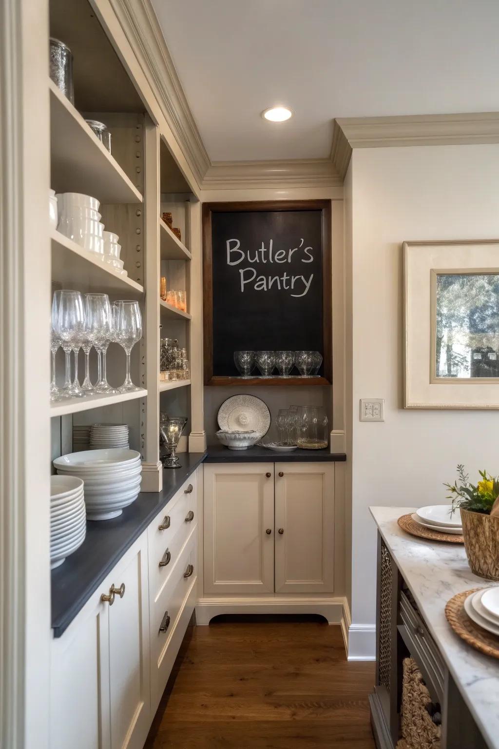 A chalkboard message board imparts charm and functionality.