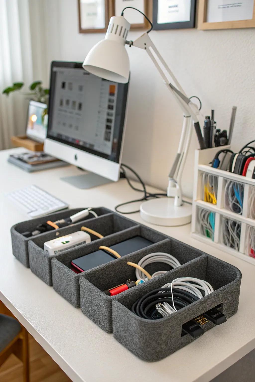 Foam organizers maintain cables accessible and tidy.