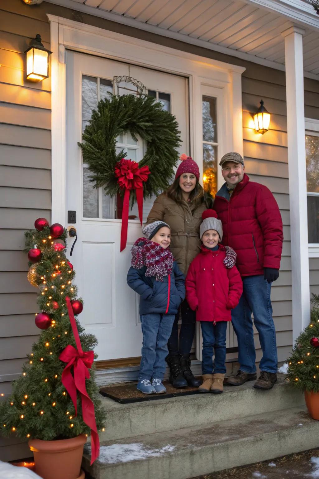 A festive portal sets the scene for a holiday portrait.