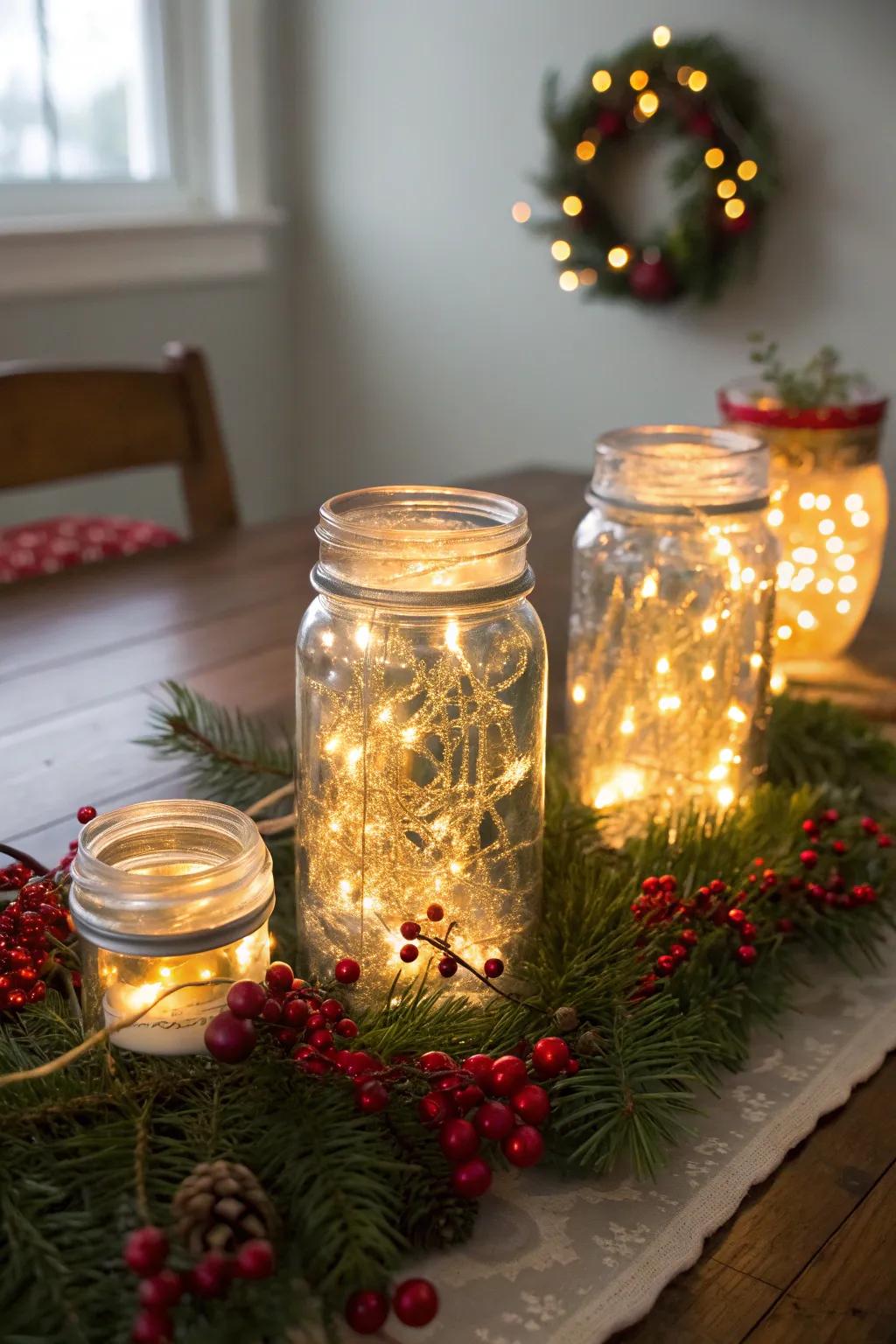 Charming DIY light lanterns enhancing the holiday decor.