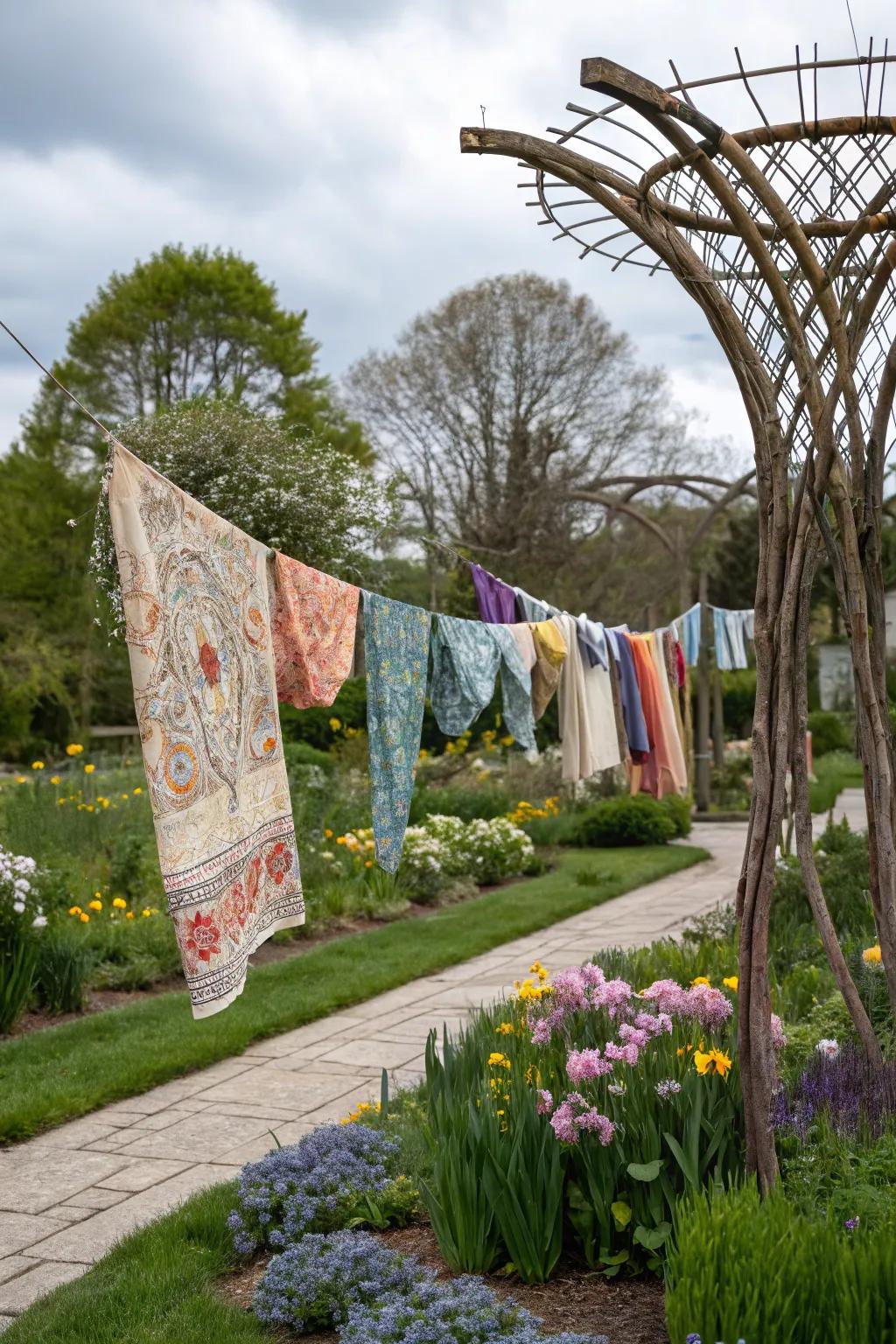 Make a backyard statement with an artistic clothesline sculpture.