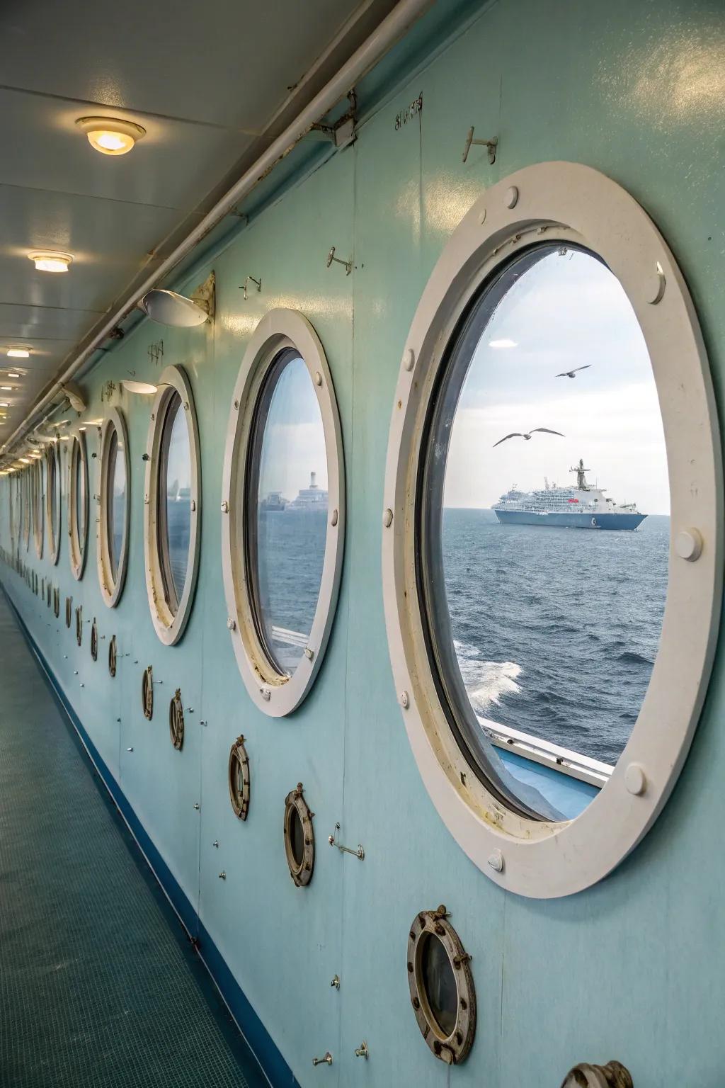 Porthole decals offer a whimsical ocean view.