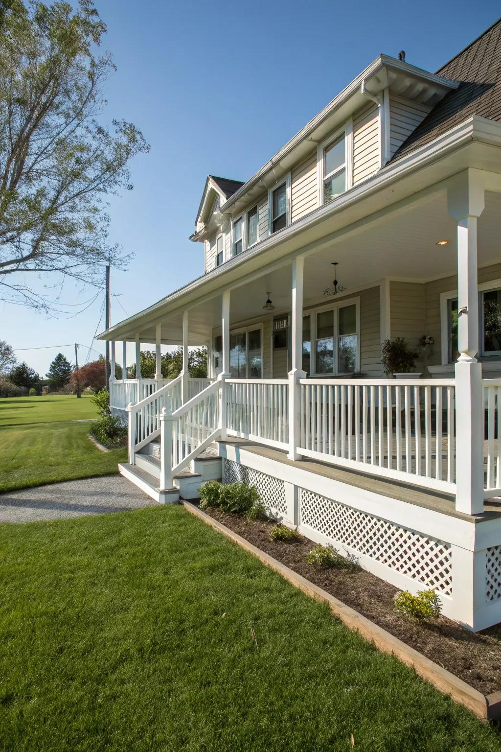 Wrap-around porches deliver classic elegance and continuous shade.