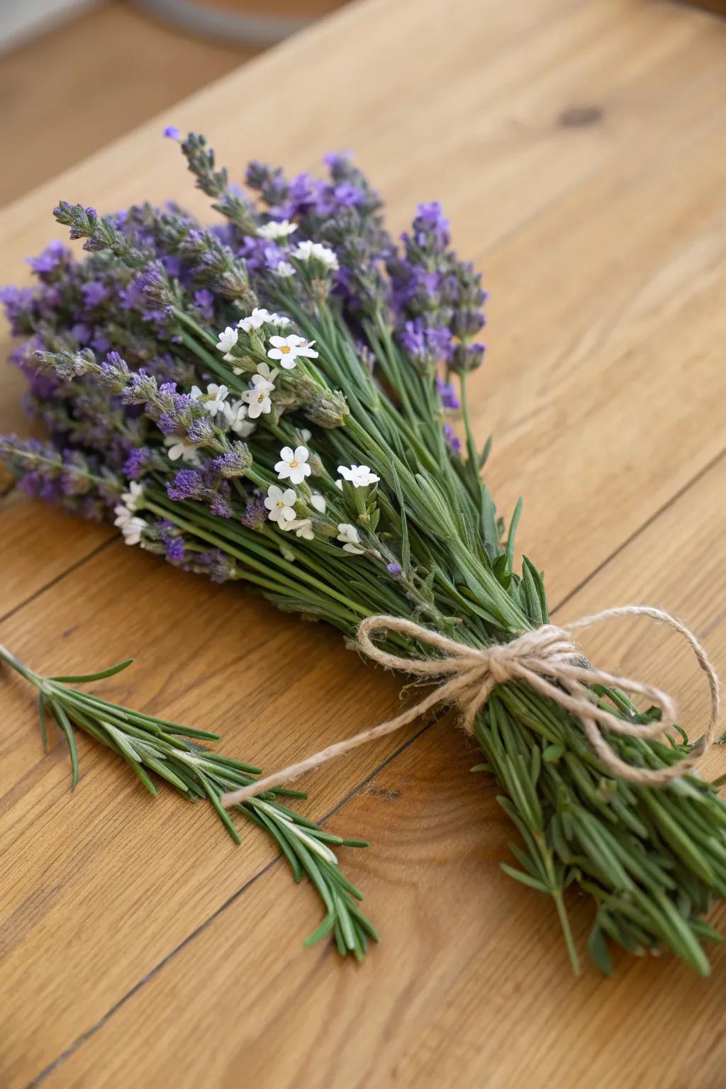 An aromatic botanical bouquet showcasing lavender and rosemary.