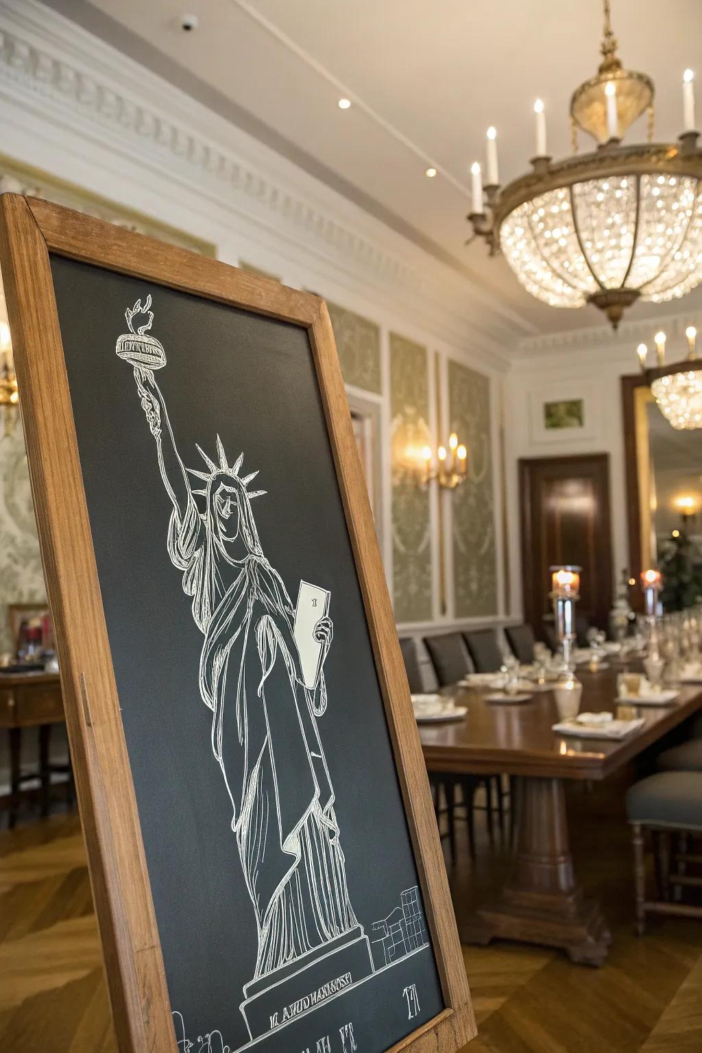 Liberty's torch adds elegance to this chalkboard art.