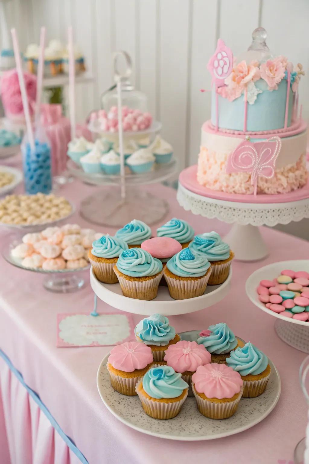 A delightful dessert table tempting guests with tasty treats.