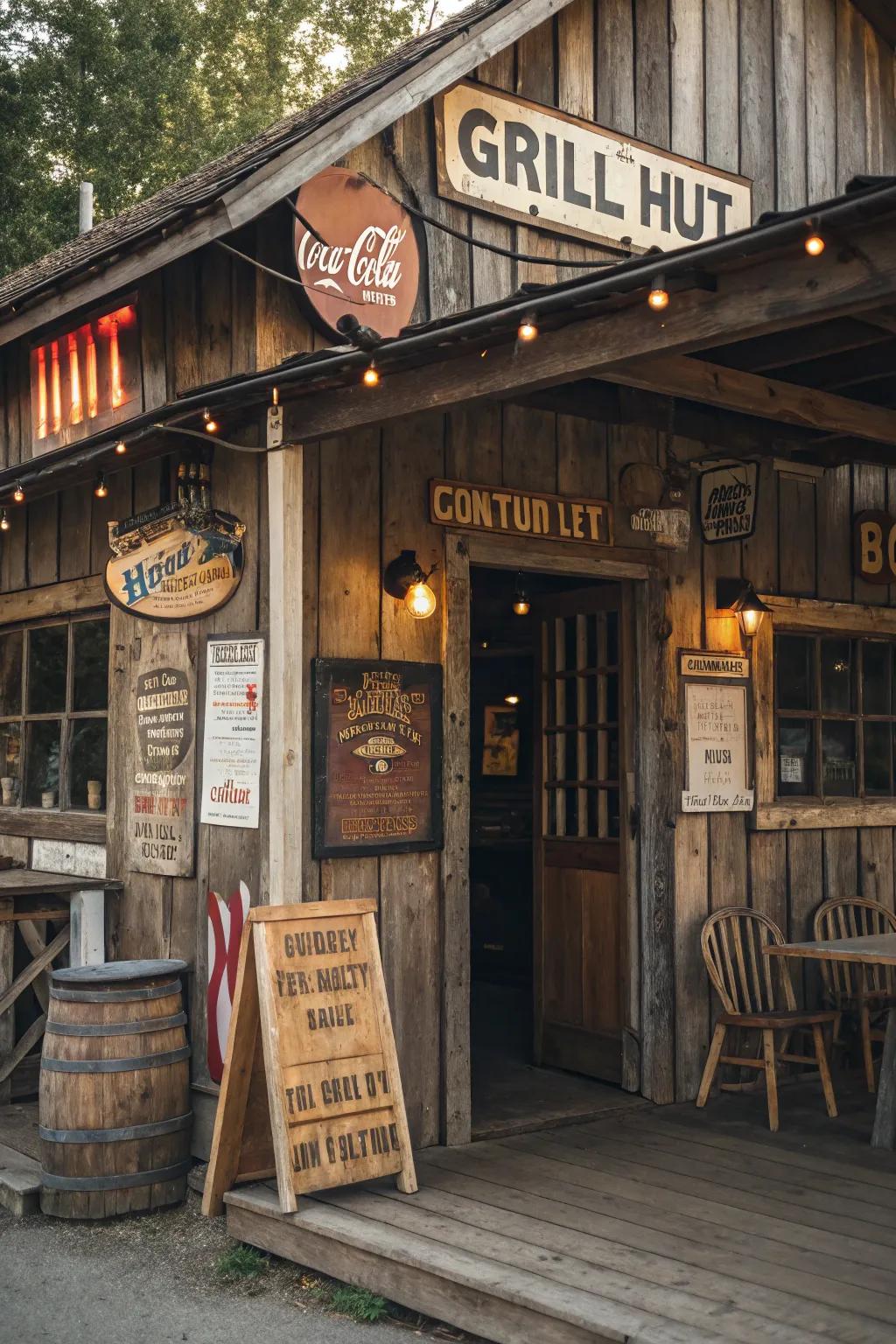 A grill hut showcasing vintage charm and retro decor.