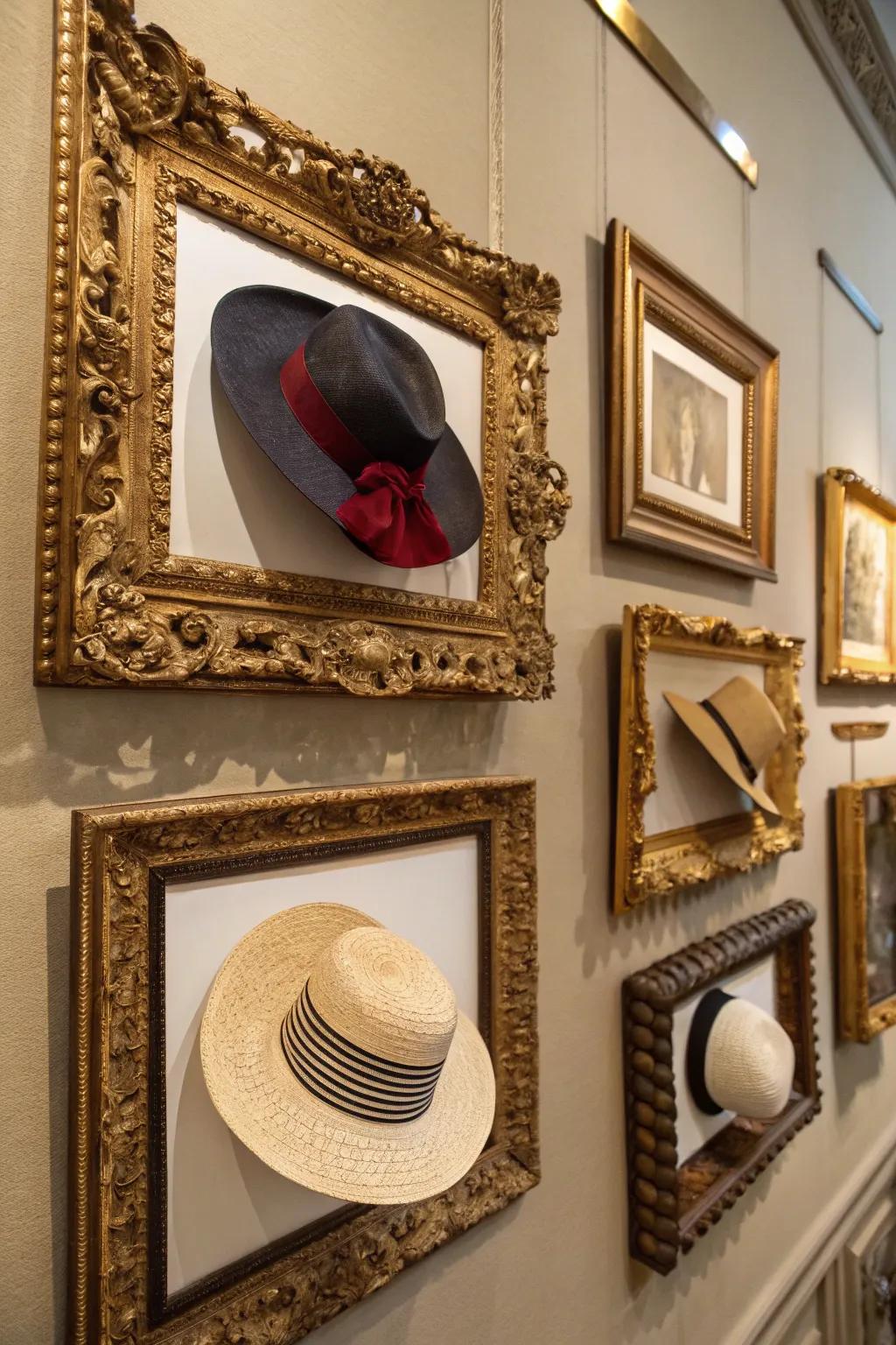 A picture frame transforms your hats into an artistic exhibit.
