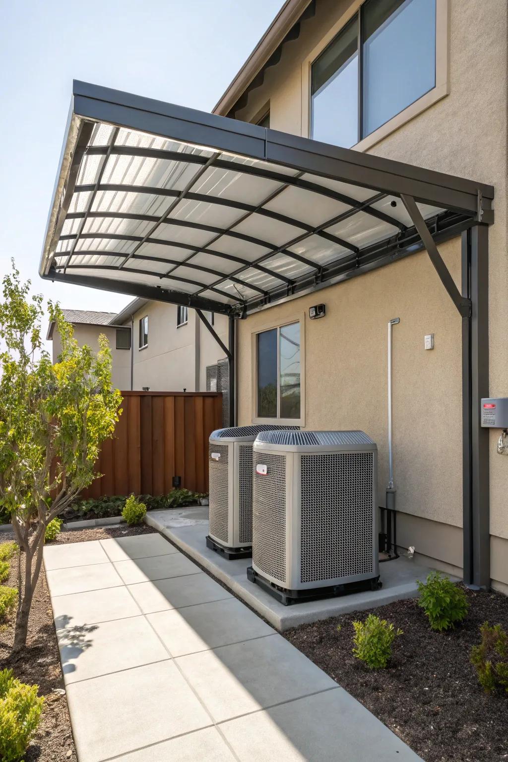 A sleek metal canopy provides durable protection and modern style.